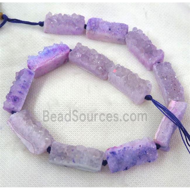 purple druzy quartz bead, rectangle