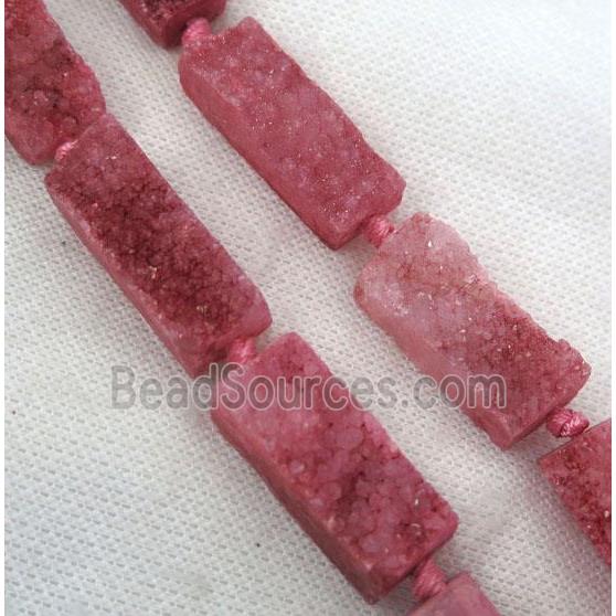 red druzy quartz bead, rectangle