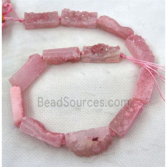 pink druzy quartz bead, rectangle