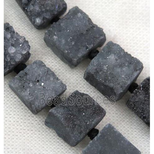 gray druzy quartz beads, square