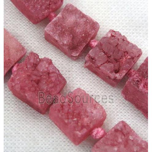 red druzy quartz bead, square