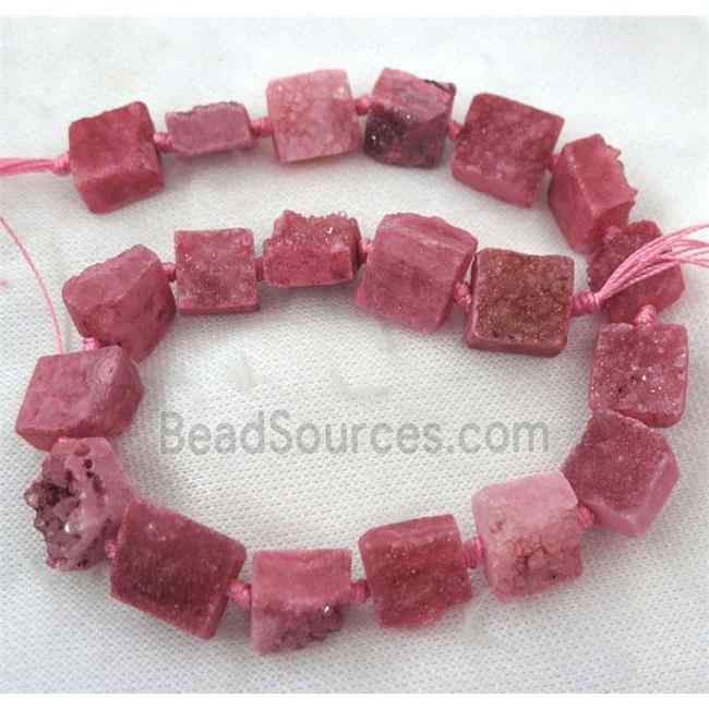 red druzy quartz bead, square