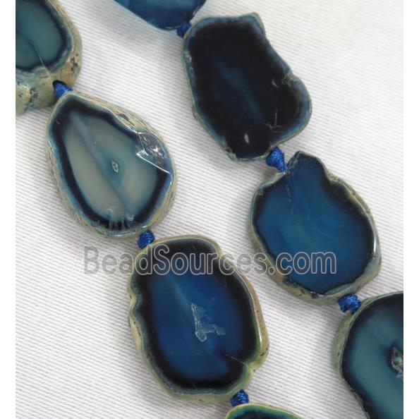 blue Agate slice bead, flat freeform