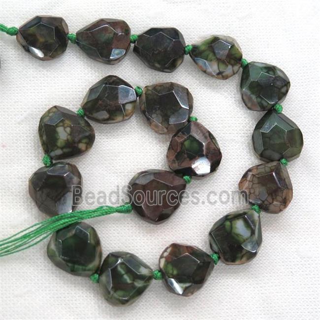 green Dragon veins Agate beads, faceted heart