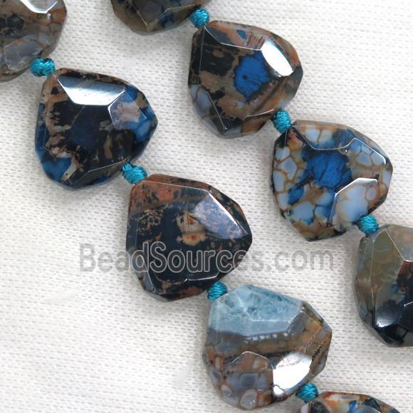 navy blue Dragonveins Agate beads, faceted heart