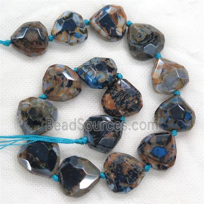 navy blue Dragonveins Agate beads, faceted heart