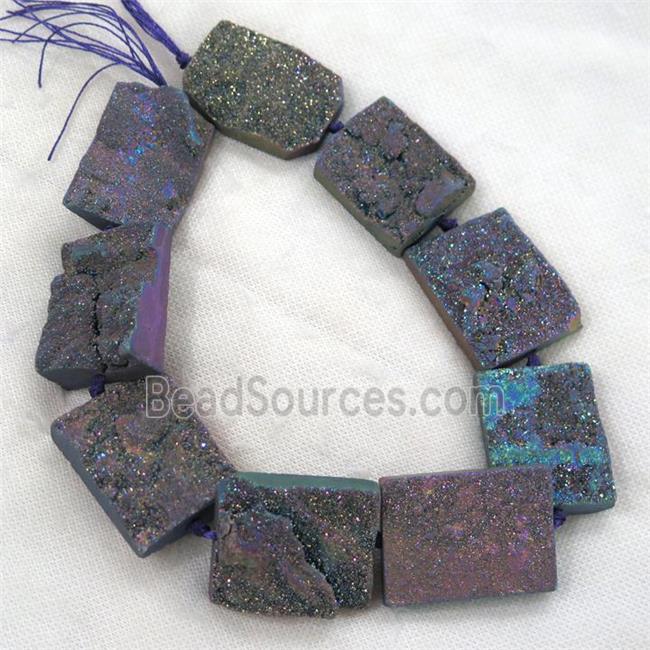 rainbow Druzy Quartz beads, rectangle