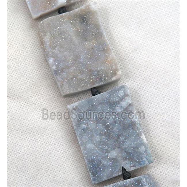 gray AB-color Druzy Quartz beads, rectangle