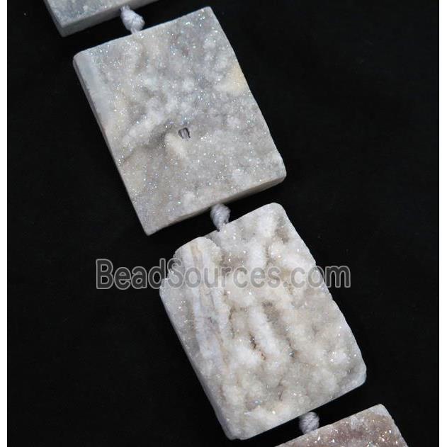 white AB-color Druzy Quartz beads, rectangle