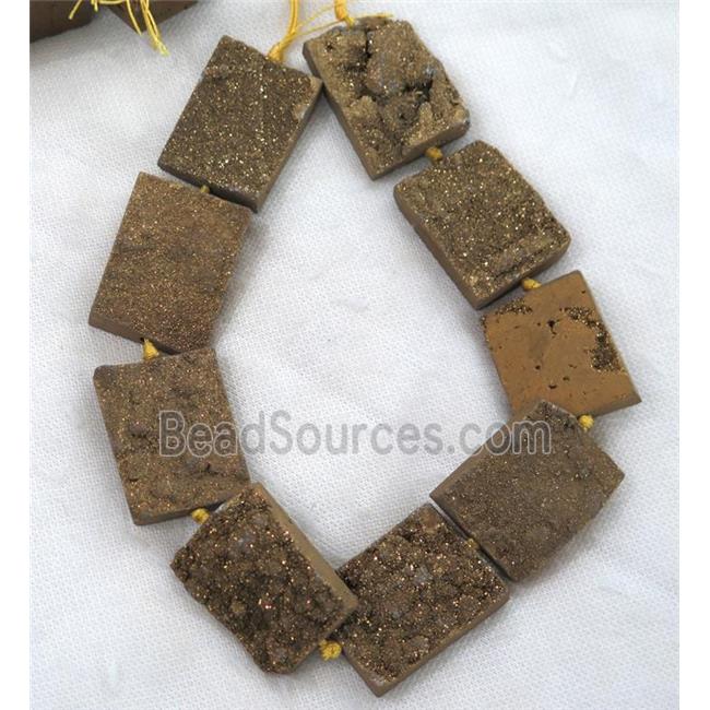 golden Druzy Quartz beads, rectangle