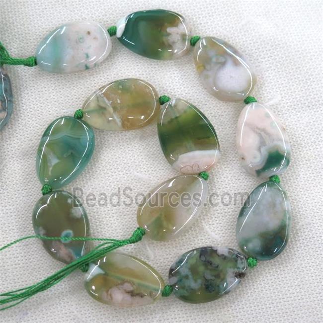 green Cherry Agate beads, teardrop