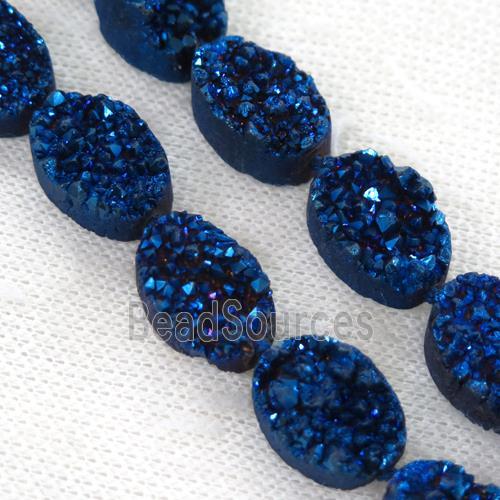 blue druzy quartz beads, oval