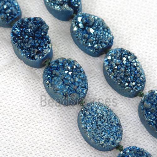 green druzy quartz beads, oval