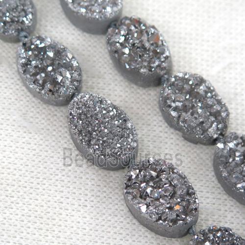 silver druzy quartz beads, oval