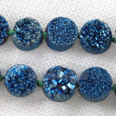 green druzy quartz beads, flat-round