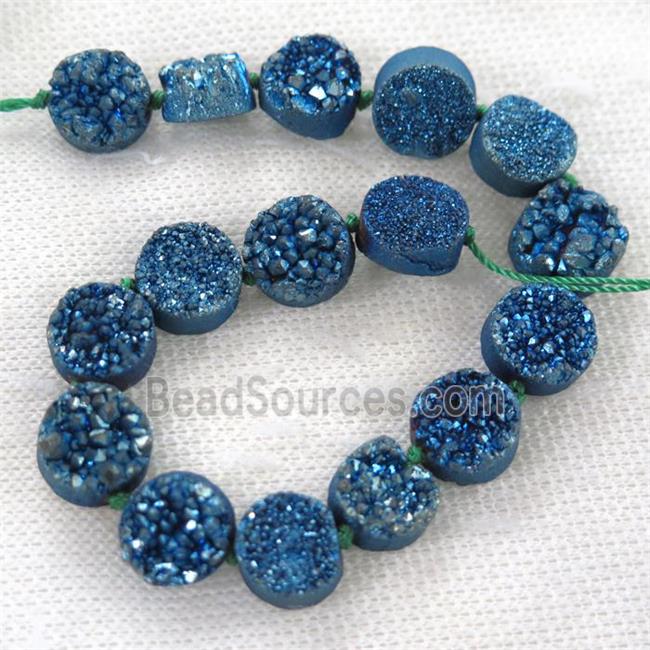 green druzy quartz beads, flat-round