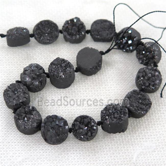 black druzy quartz beads, circle