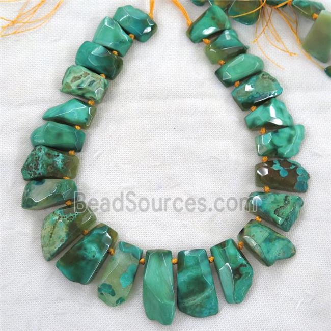 green rock agate collar beads, trapezia