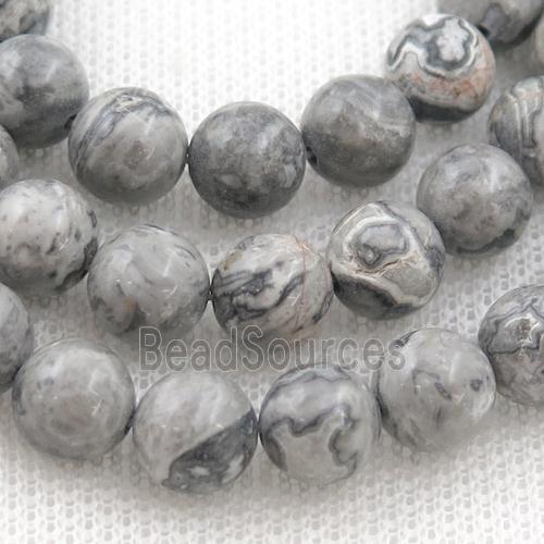 gray Picture Jasper beads, round