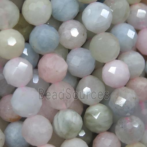 faceted round Morganite beads, multi color, A grade