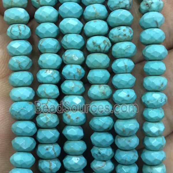 turquoise bead, faceted rondelle