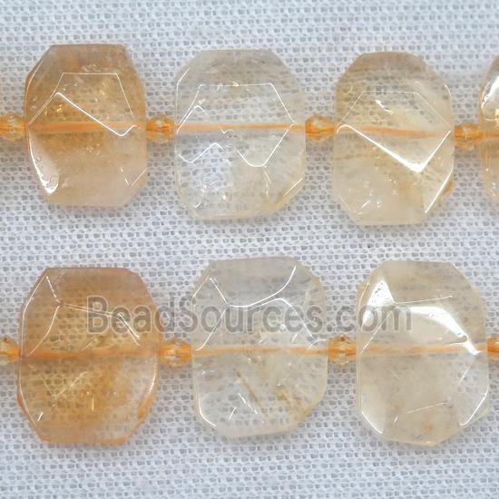 yellow Citrine beads, faceted rectangle