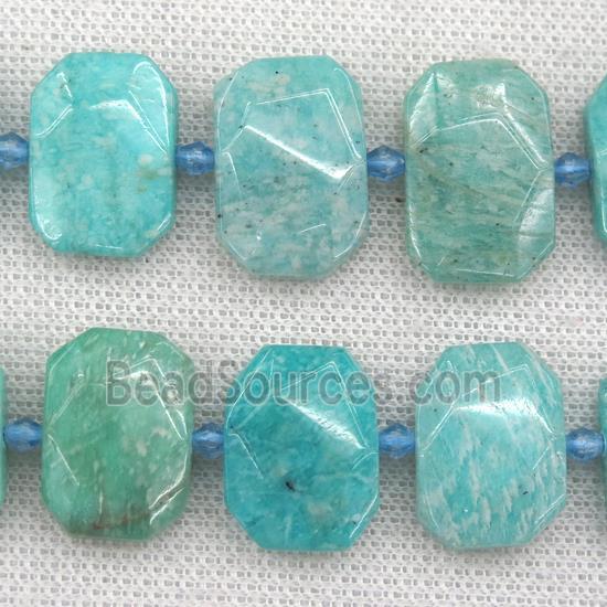 green Amazonite beads, faceted rectangle