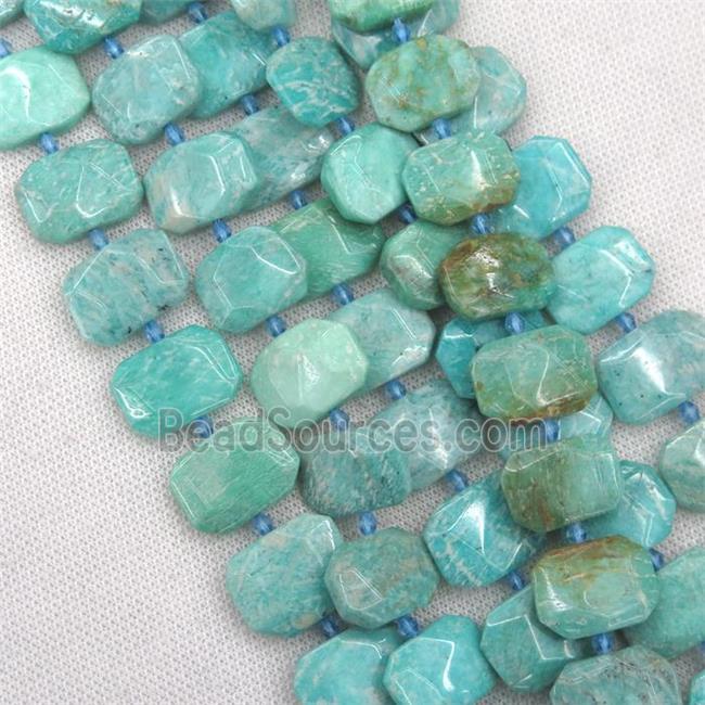 green Amazonite beads, faceted rectangle