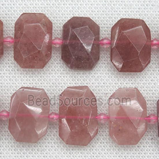 Strawberry Quartz beads, pink, faceted rectangle