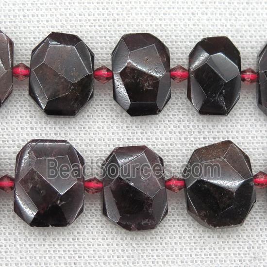 Garnet beads, darkred, faceted rectangle