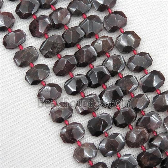 Garnet beads, darkred, faceted rectangle