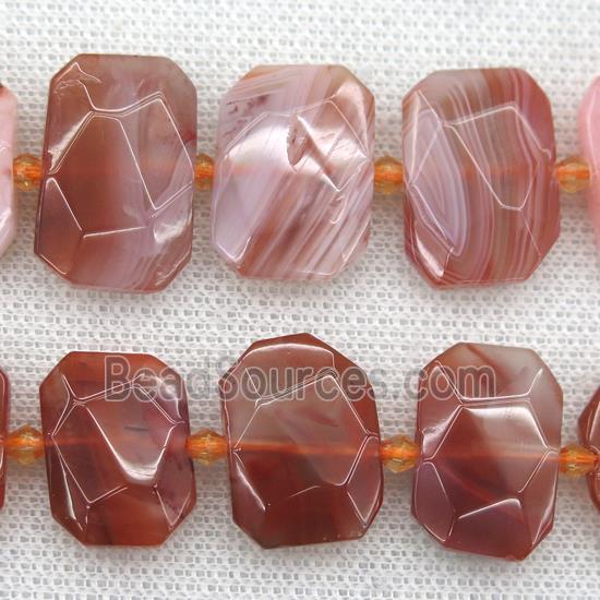 red agate beads, faceted rectangle