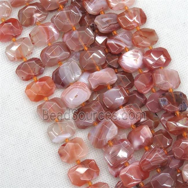 red agate beads, faceted rectangle