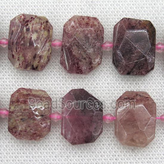 Strawberry Quartz beads, faceted rectangle