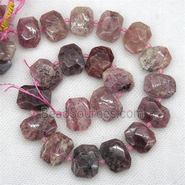 Strawberry Quartz beads, faceted rectangle