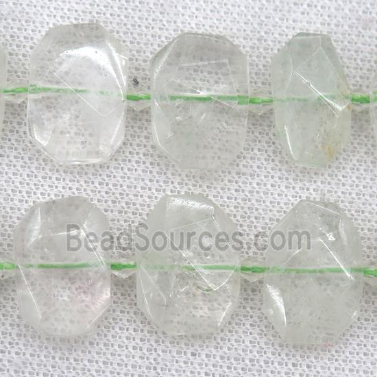 lt.green Quartz beads, faceted rectangle