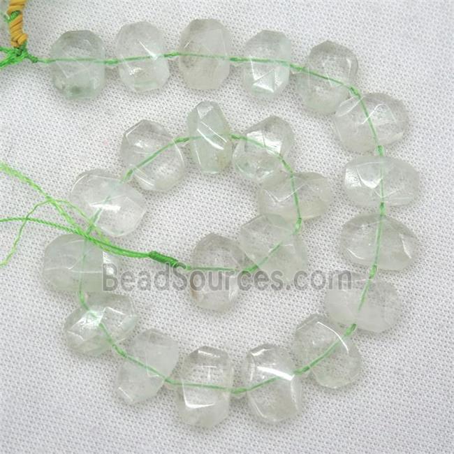 lt.green Quartz beads, faceted rectangle