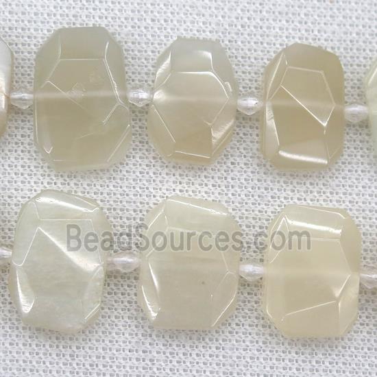 white gray MoonStone beads, faceted rectangle