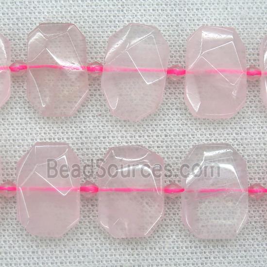 pink Rose Quartz beads, faceted rectangle