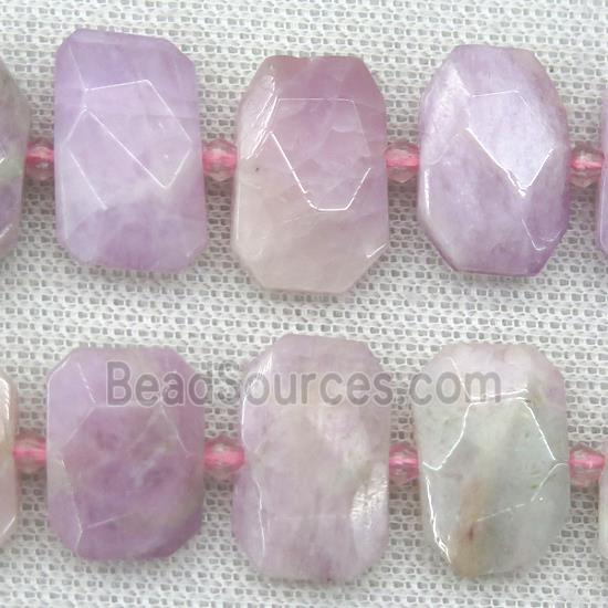 Kunzite beads, pink, faceted rectangle