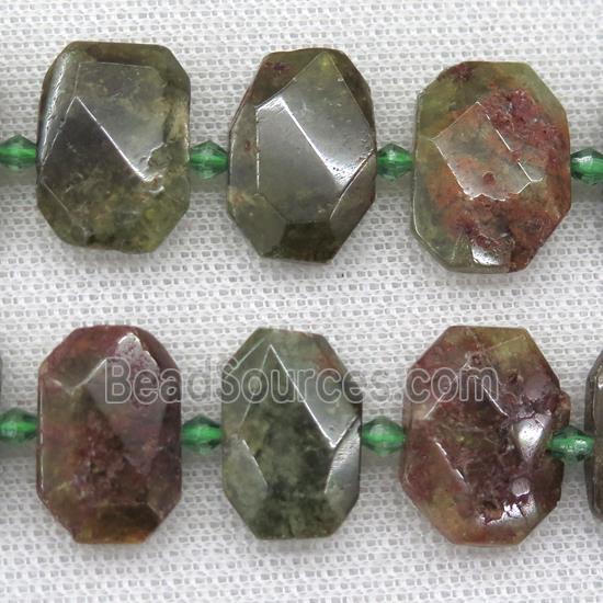 green Garnet beads, faceted rectangle