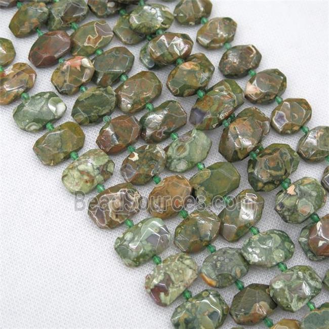 green Rhyolite beads, faceted rectangle