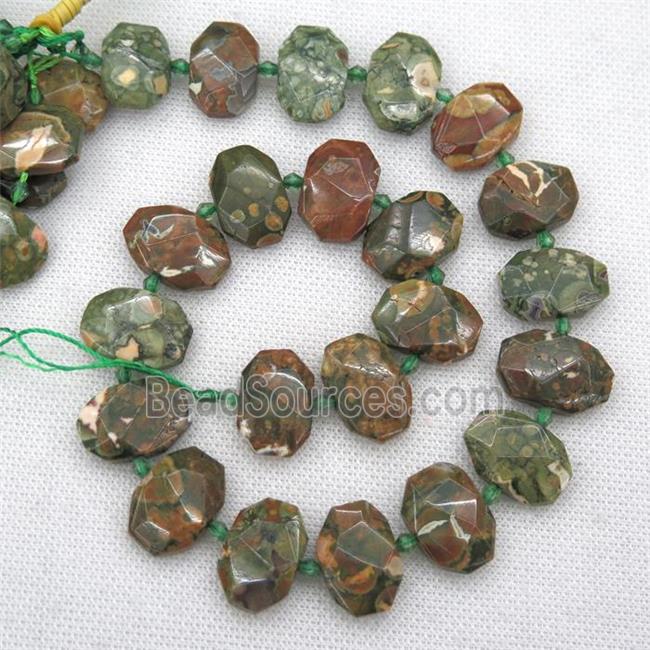 green Rhyolite beads, faceted rectangle