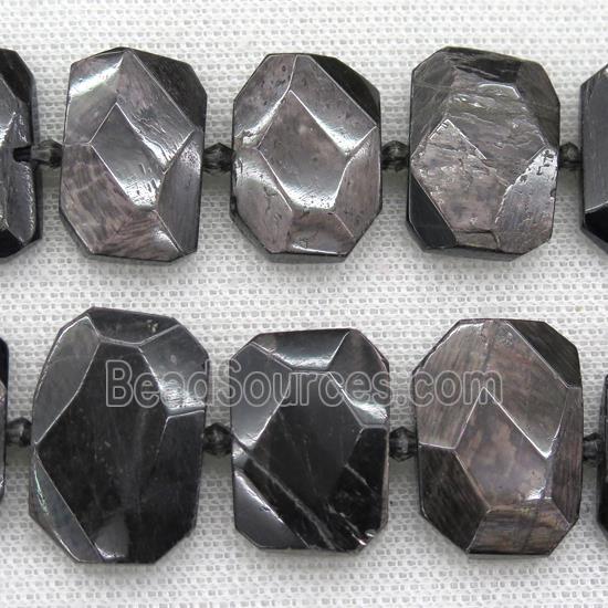 hawk eye stone beads, faceted rectangle