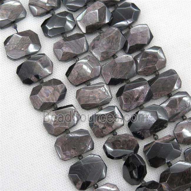 hawk eye stone beads, faceted rectangle