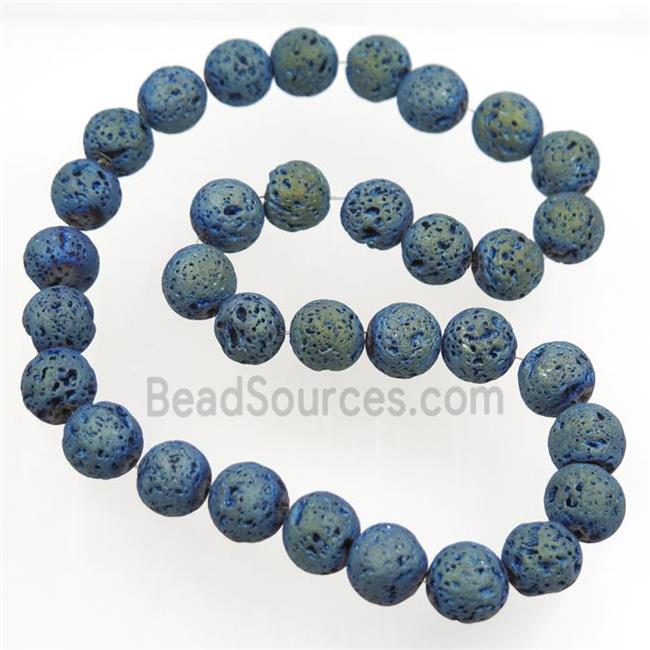 round Lava stone beads, green electroplated