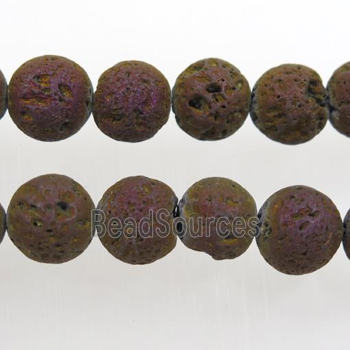 round Lava stone beads, purple electroplated