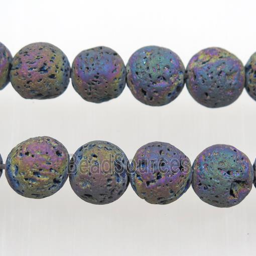 round Lava stone beads, rainbow electroplated