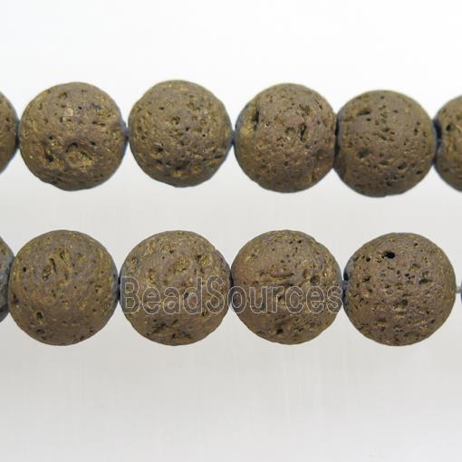 round Lava rock beads, antique bronze electroplated