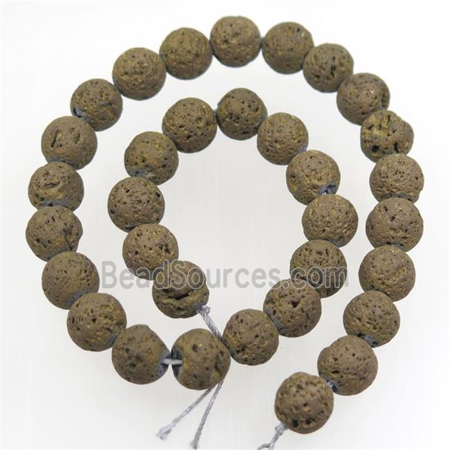 round Lava rock beads, antique bronze electroplated